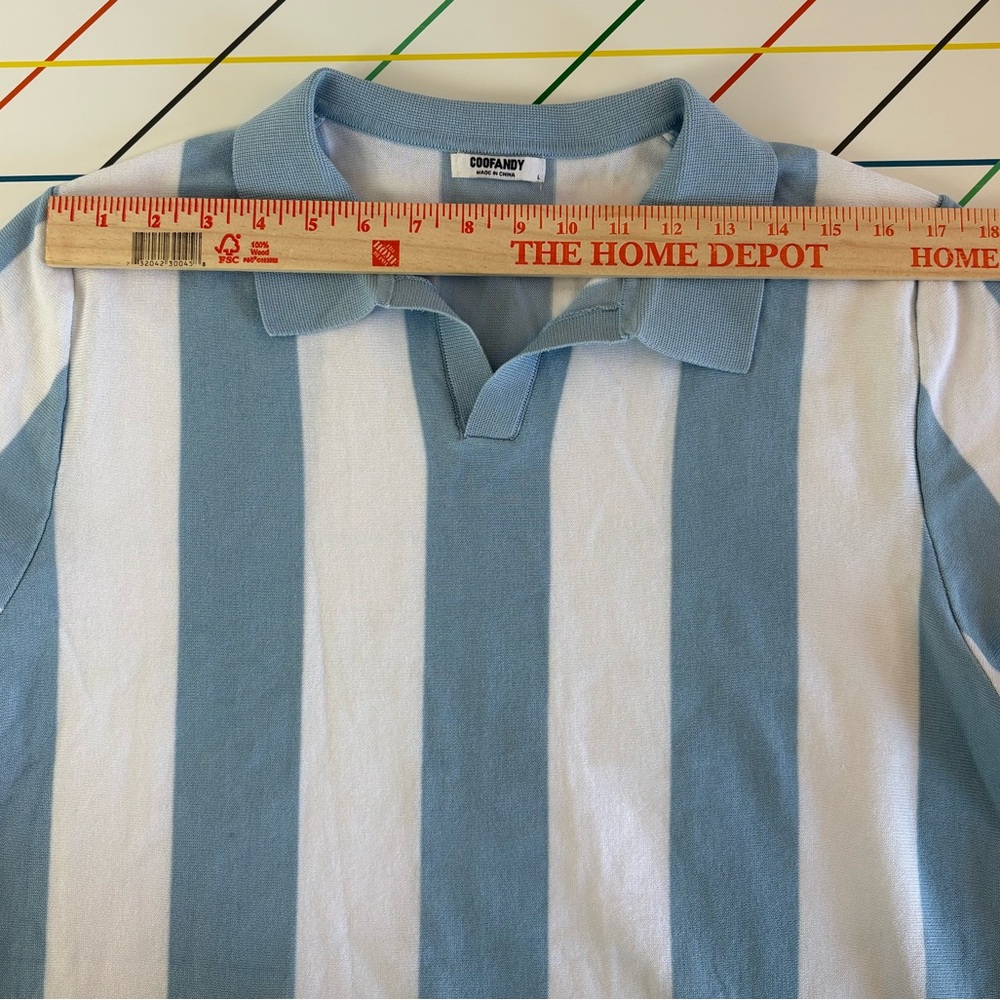 Coofandy Vertical Stripe Polo Shirt in Light Blue & White size Large casual - Picture 8 of 10
